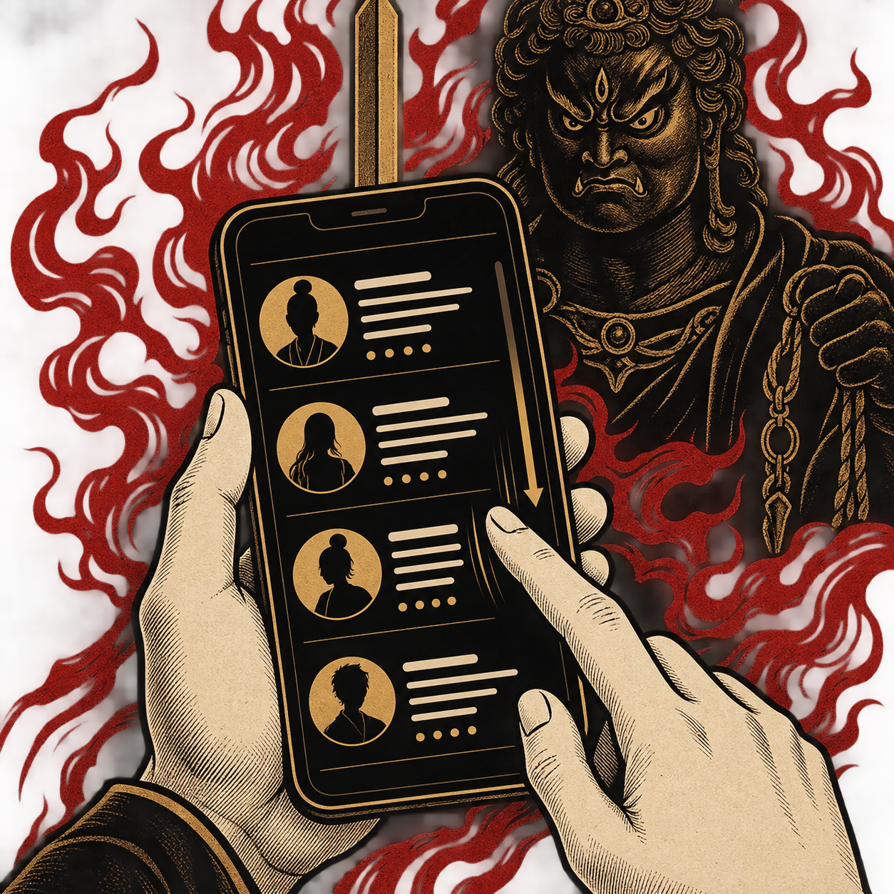 スマホで占い師のプロフィールリストを見ているイメージ