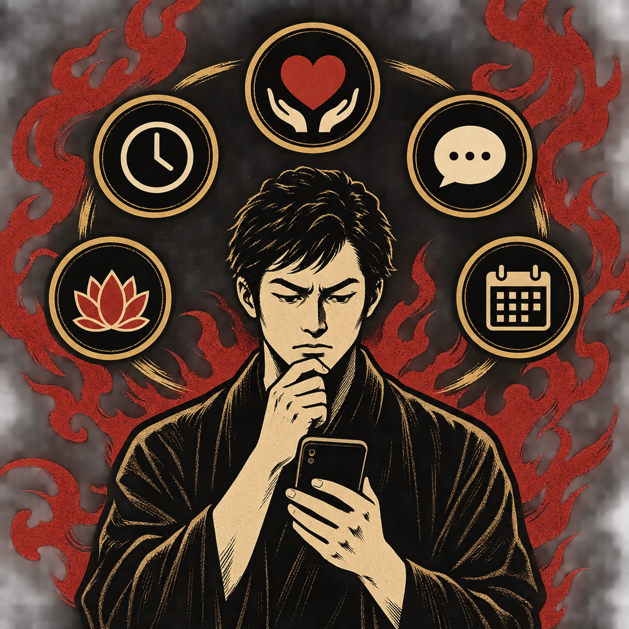 スマホを見ながら、複数の条件を比較して占い師の先生を選んでいる様子