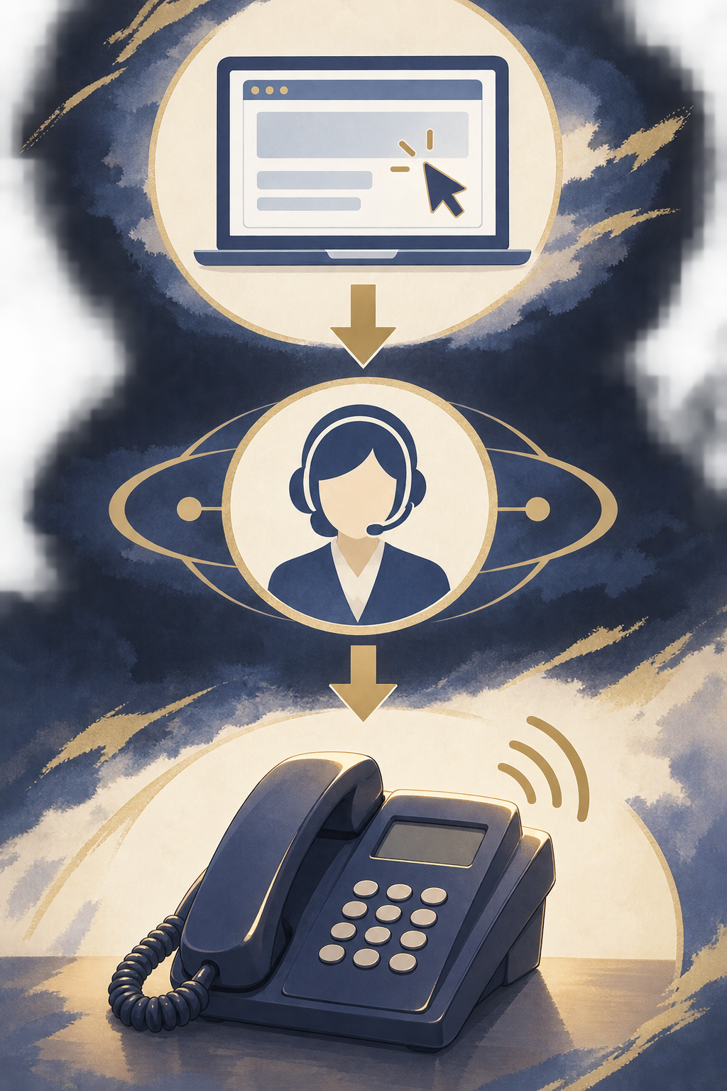 デスティニーではWeb画面で鑑定を申し込むと、センターから固定電話へ着信する。電話を受けた後は実際の音声ガイダンスに従って接続する。